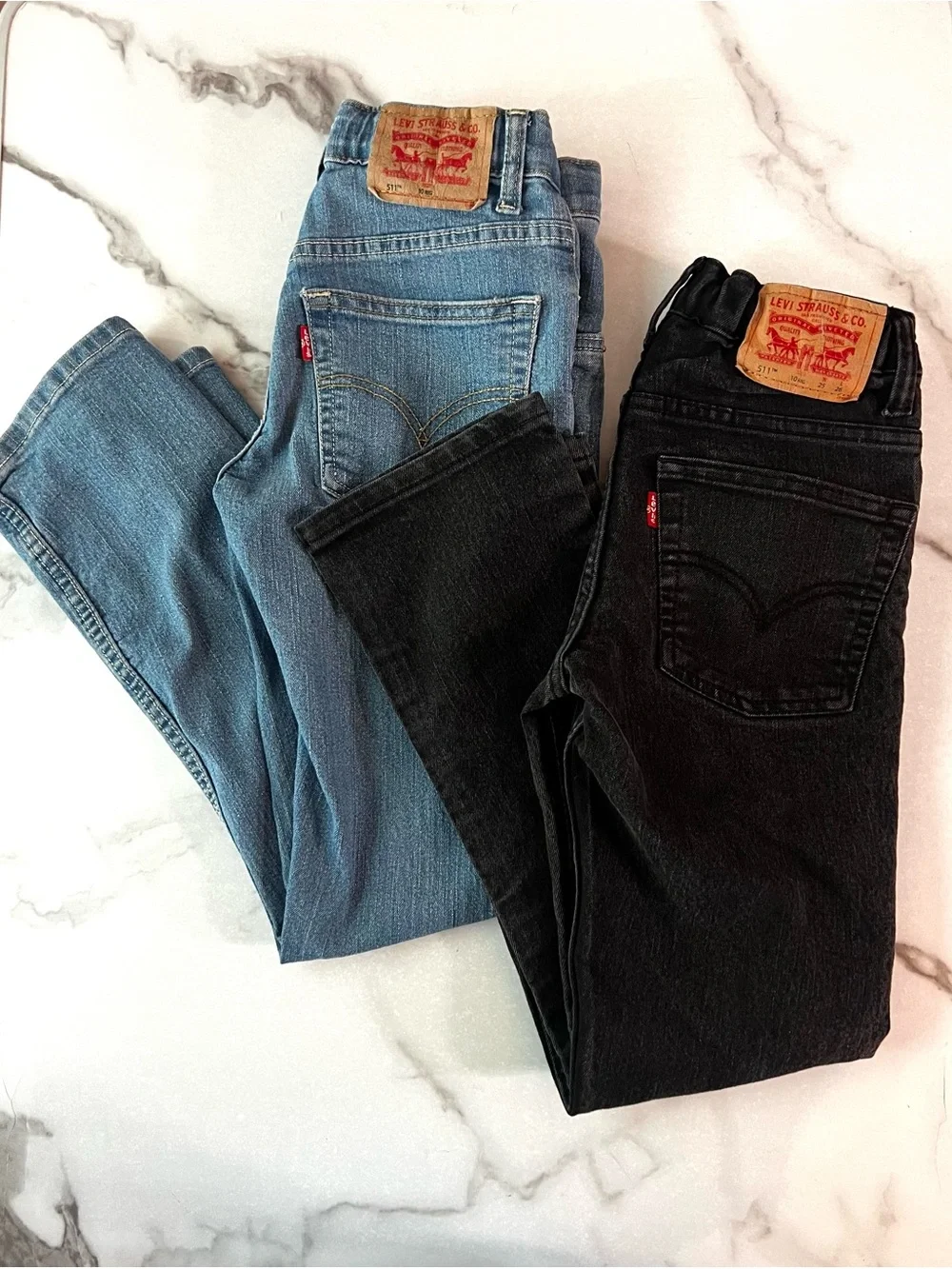 Lot of 2 Levis Boys 511 Fit Jeans Size 10 Reg Black & Blue Adjustable Waist